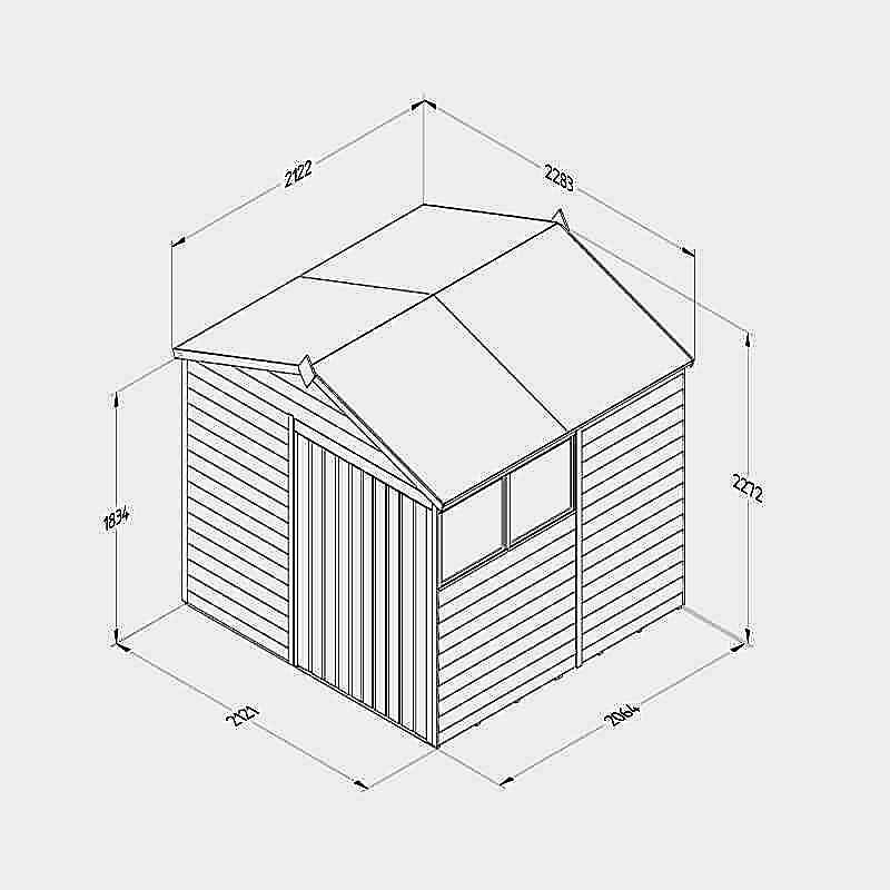 7' x 7' Forest 4Life 25yr Guarantee Overlap Pressure Treated Double Door Apex Wooden Shed (2.28m x 2.12m) Technical Drawing