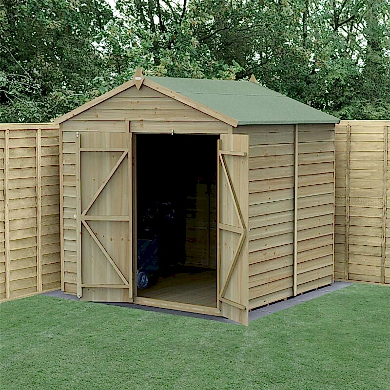 7' x 7' Forest 4Life 25yr Guarantee Overlap Pressure Treated Windowless Double Door Apex Wooden Shed (2.28m x 2.12m)