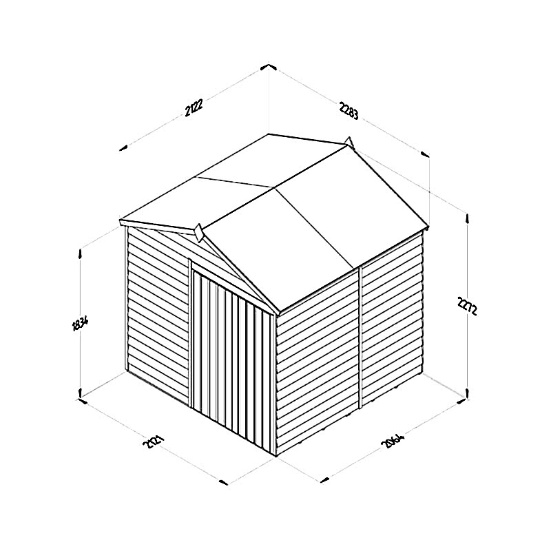 7' x 7' Forest 4Life 25yr Guarantee Overlap Pressure Treated Windowless Double Door Apex Wooden Shed (2.28m x 2.12m) Technical Drawing