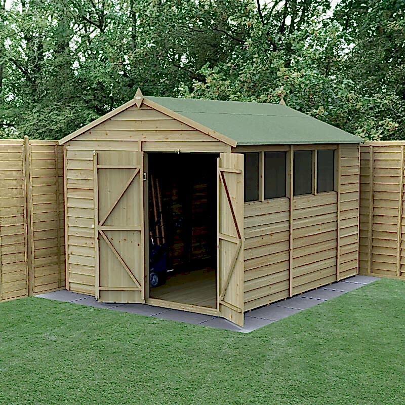 10' x 8' Forest 4Life 25yr Guarantee Overlap Pressure Treated Double Door Apex Wooden Shed (3.01m x 2.61m)