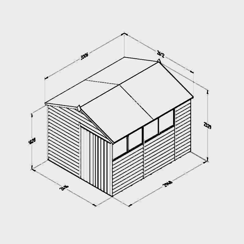 10' x 8' Forest 4Life 25yr Guarantee Overlap Pressure Treated Double Door Apex Wooden Shed (3.01m x 2.61m) Technical Drawing