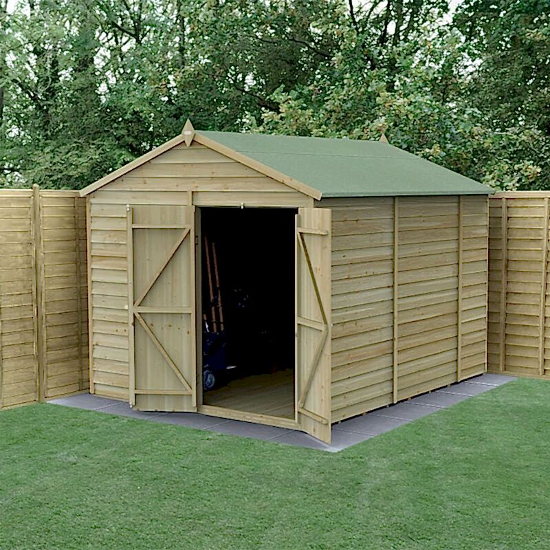 10' x 8' Forest 4Life 25yr Guarantee Overlap Pressure Treated Windowless Double Door Apex Wooden Shed (3.01m x 2.61m)