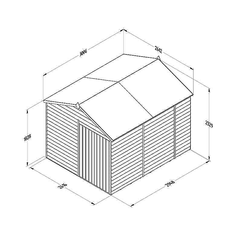 10' x 8' Forest 4Life 25yr Guarantee Overlap Pressure Treated Windowless Double Door Apex Wooden Shed (3.01m x 2.61m) Technical Drawing