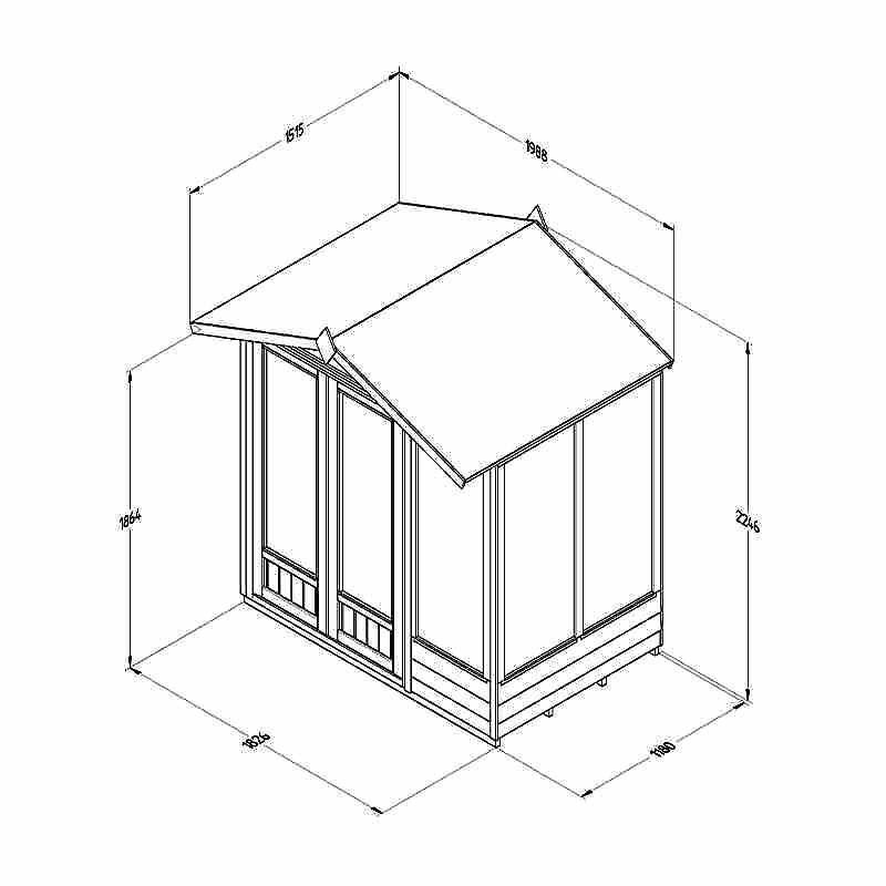 6' x 4' Forest 4Life 25yr Guarantee Double Door Apex Summer House (1.99m x 1.23m) Technical Drawing