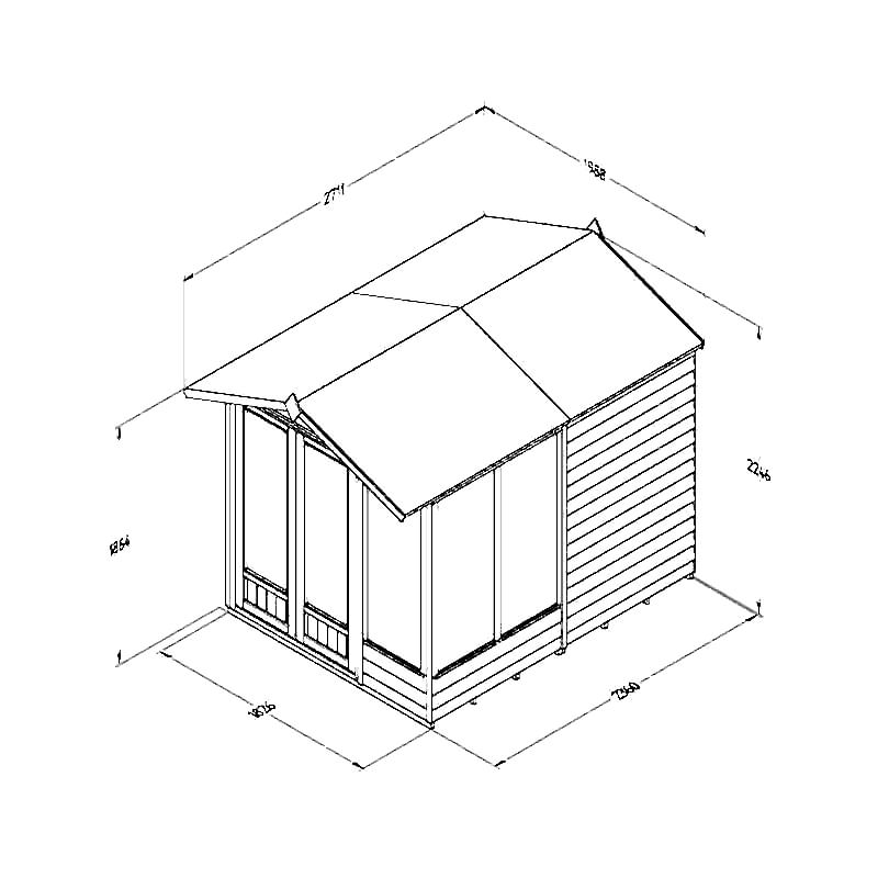 8' x 6' Forest 4Life 25yr Guarantee Double Door Apex Summer House - 5 Windows (2.42m x 1.99m) Technical Drawing