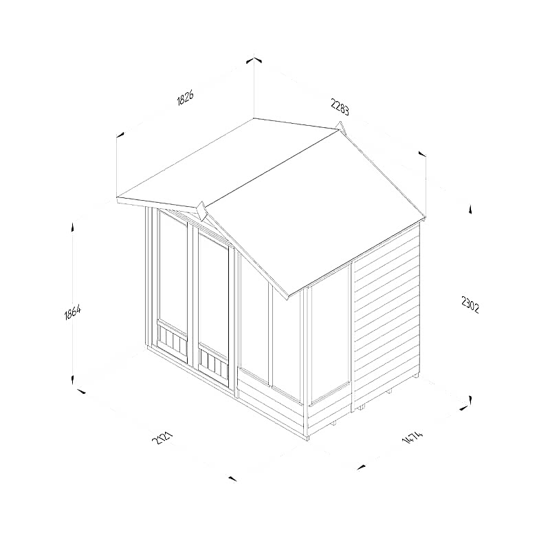 7' x 5' Forest 4Life 25yr Guarantee Double Door Apex Summer House (2.28m x 1.53m) Technical Drawing