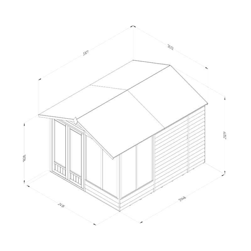 10' x 8' Forest 4Life 25yr Guarantee Double Door Apex Summer House (3.01m x 2.61m) Technical Drawing