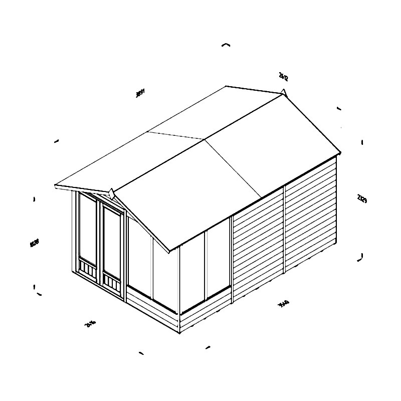 12' x 8' Forest 4Life 25yr Guarantee Double Door Apex Summer House (3.6m x 2.61m) Technical Drawing
