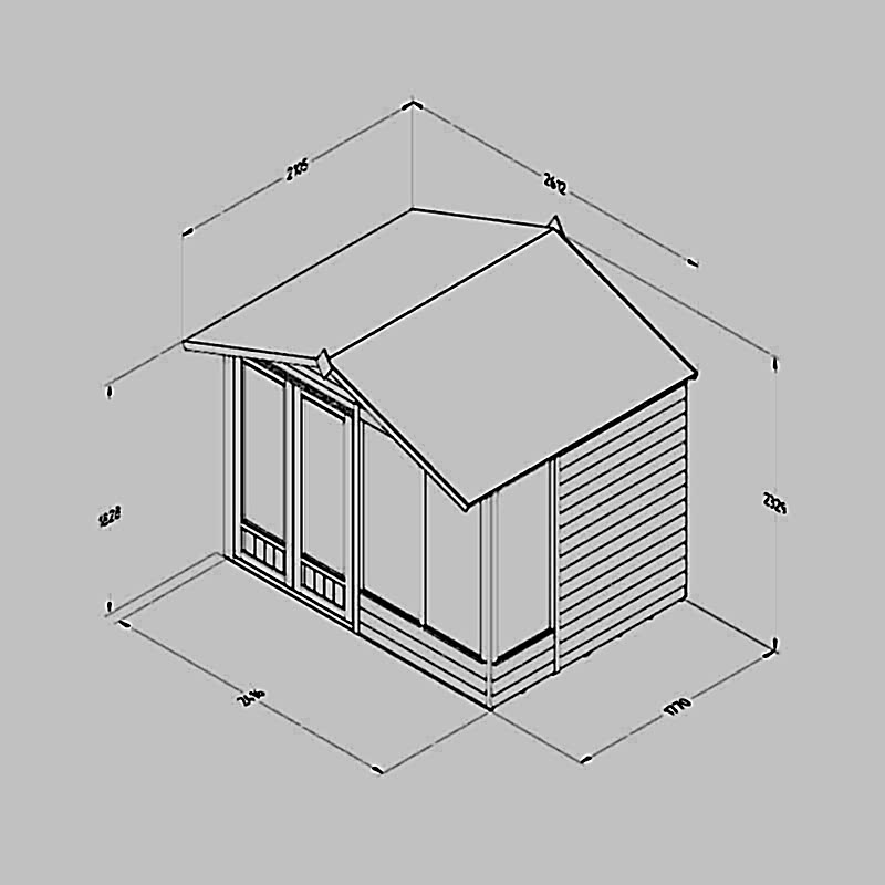 8' x 6' Forest 4Life 25yr Guarantee Double Door Apex Summer House - 4 Windows (2.61m x 1.82m) Technical Drawing