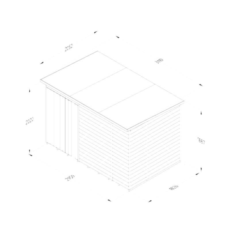 10' x 6' Forest 4Life 25yr Guarantee Overlap Pressure Treated Windowless Double Door Pent Wooden Shed (3.11m x 2.04m) Technical Drawing