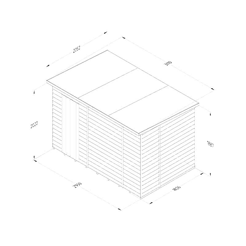 10' x 6' Forest 4Life 25yr Guarantee Overlap Pressure Treated Windowless Pent Wooden Shed (3.11m x 2.05m) Technical Drawing