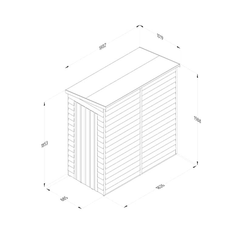 6' x 3' Forest 4Life 25yr Guarantee Overlap Pressure Treated Windowless Pent Wooden Shed (1.88m x 1.02m) Technical Drawing