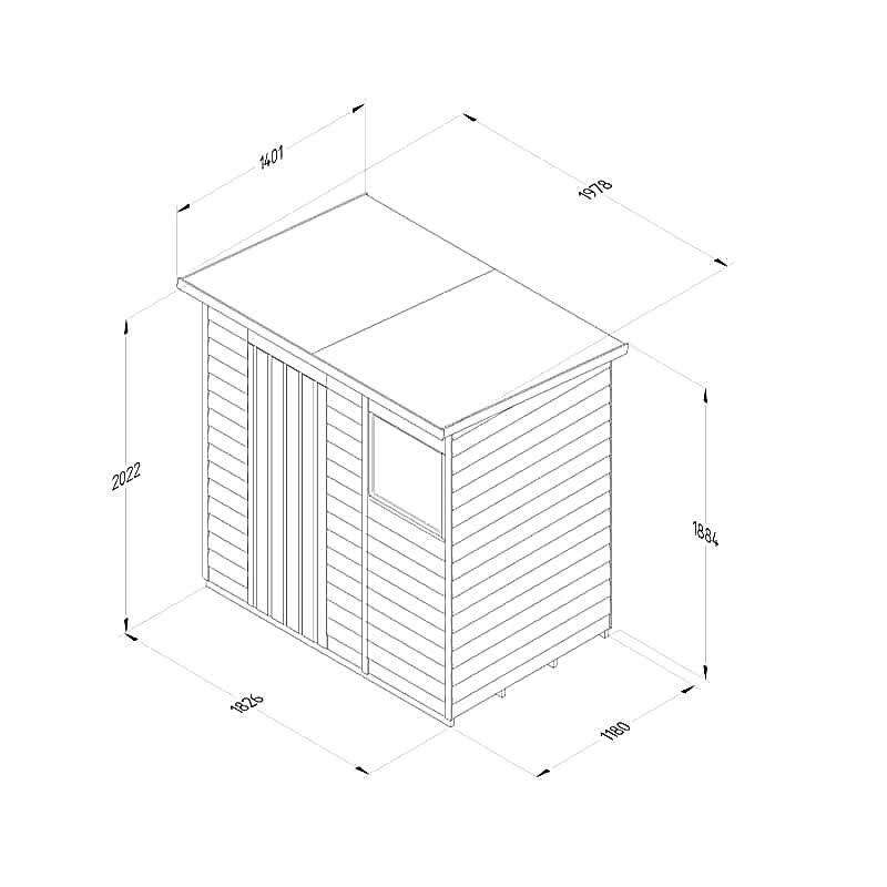 6' x 4' Forest 4Life 25yr Guarantee Overlap Pressure Treated Pent Wooden Shed (1.98m x 1.4m) Technical Drawing