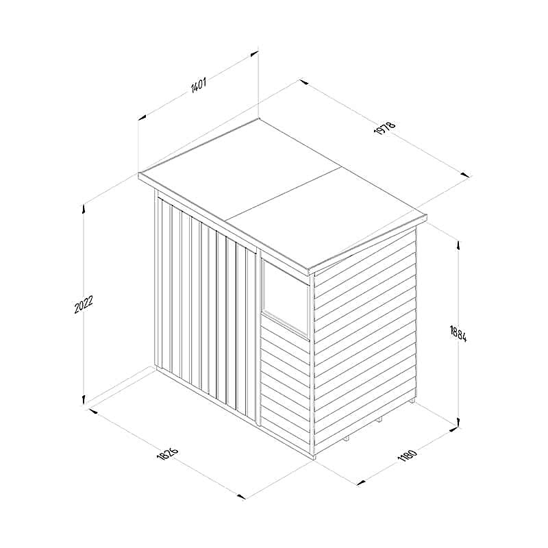 6' x 4' Forest 4Life 25yr Guarantee Overlap Pressure Treated Double Door Pent Wooden Shed (1.98m x 1.39m) Technical Drawing