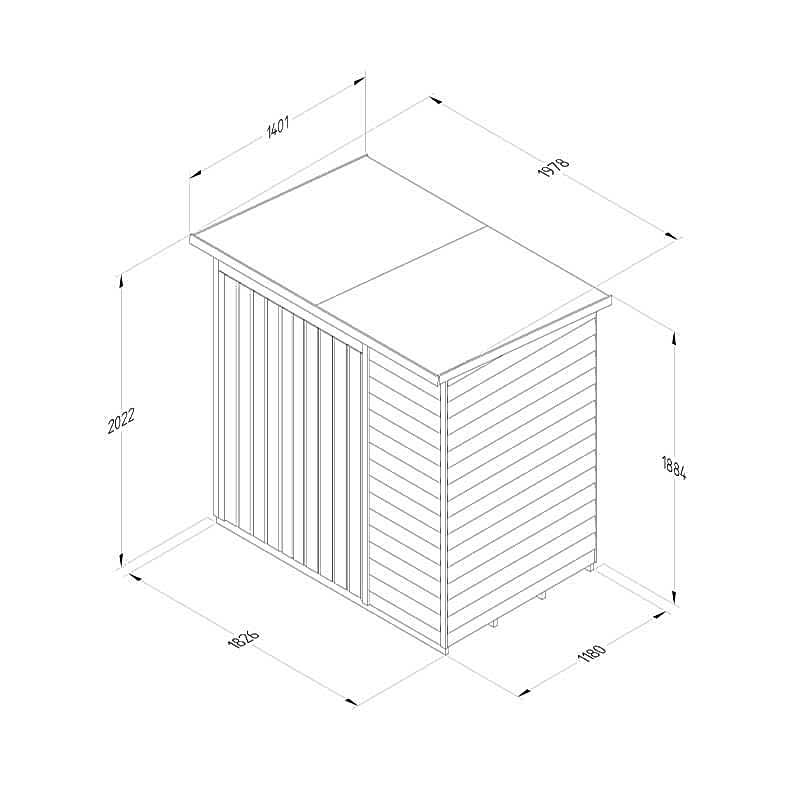 6' x 4' Forest 4Life 25yr Guarantee Overlap Pressure Treated Windowless Double Door Pent Wooden Shed (1.98m x 1.39m) Technical Drawing