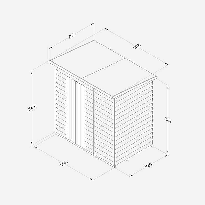 6' x 4' Forest 4Life 25yr Guarantee Overlap Pressure Treated Windowless Pent Wooden Shed (1.98m x 1.4m) Technical Drawing