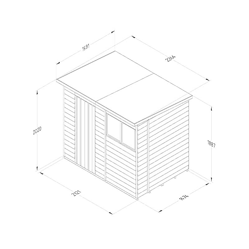 7' x 5' Forest 4Life 25yr Guarantee Overlap Pressure Treated Pent Wooden Shed (2.26m x 1.7m) Technical Drawing
