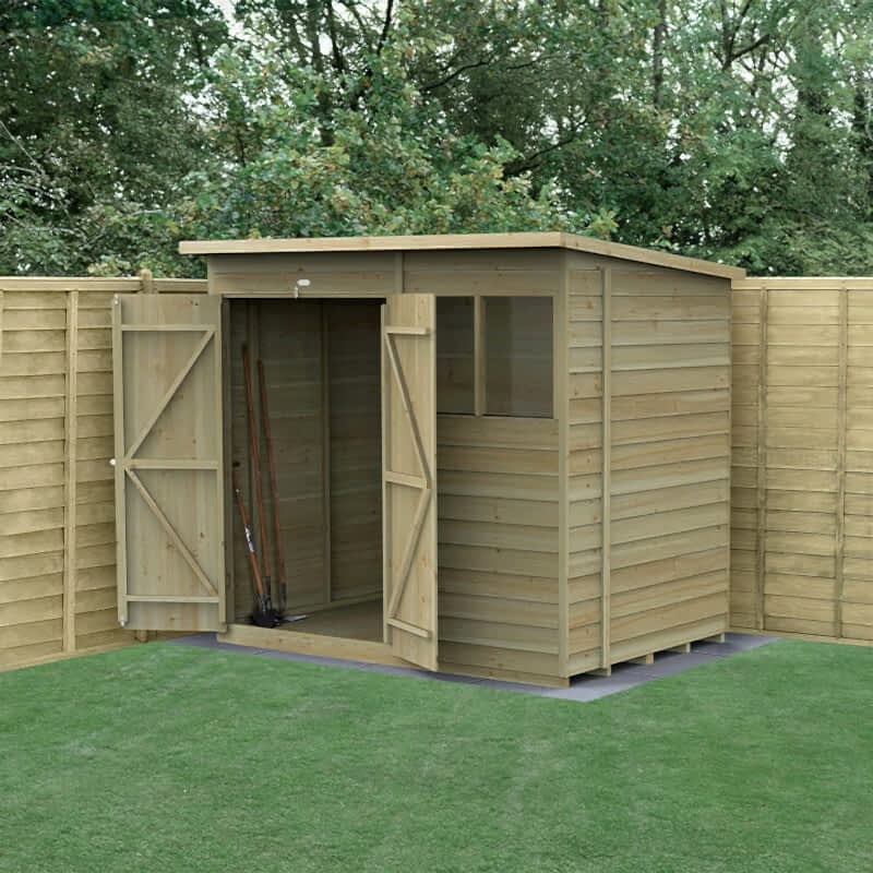 7' x 5' Forest 4Life 25yr Guarantee Overlap Pressure Treated Double Door Pent Wooden Shed (2.26m x 1.69m)
