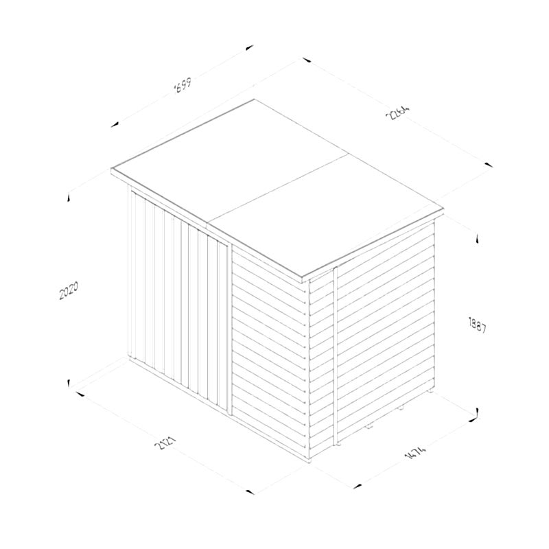7' x 5' Forest 4Life 25yr Guarantee Overlap Pressure Treated Windowless Double Door Pent Wooden Shed (2.26m x 1.69m) Technical Drawing