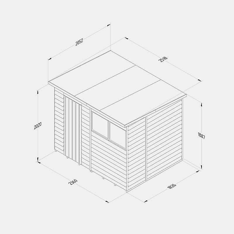 8' x 6' Forest 4Life 25yr Guarantee Overlap Pressure Treated Pent Wooden Shed (2.51m x 2.04m) Technical Drawing