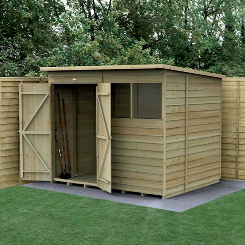 8' x 6' Forest 4Life 25yr Guarantee Overlap Pressure Treated Double Door Pent Wooden Shed (2.51m x 2.04m)