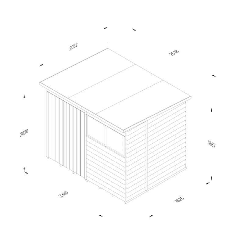 8' x 6' Forest 4Life 25yr Guarantee Overlap Pressure Treated Double Door Pent Wooden Shed (2.51m x 2.04m) Technical Drawing