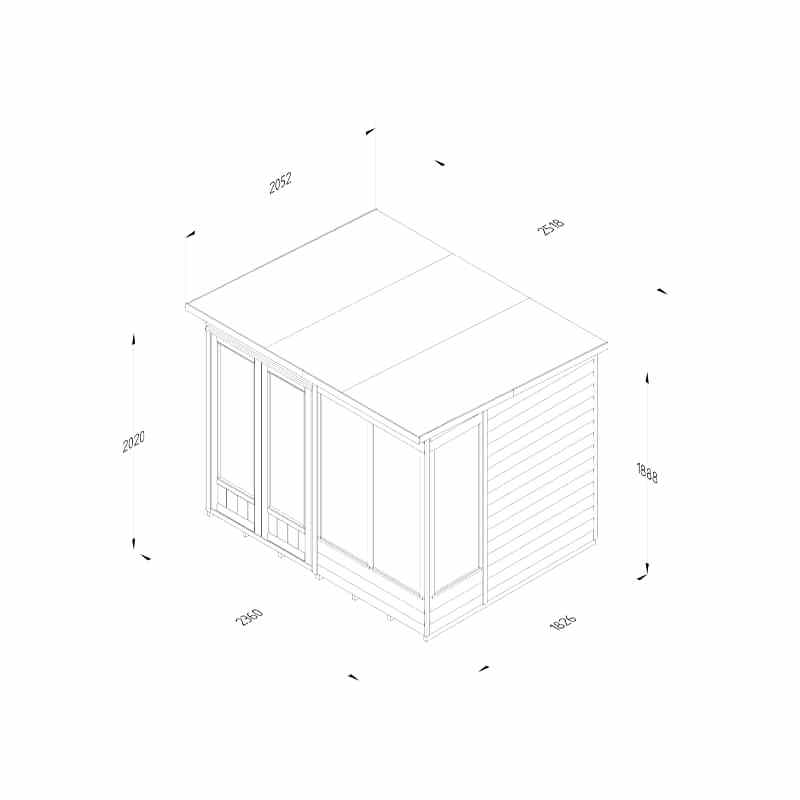 8' x 6' Forest 4Life 25yr Guarantee Double Door Pent Summer House (2.52m x 2.05m) Technical Drawing