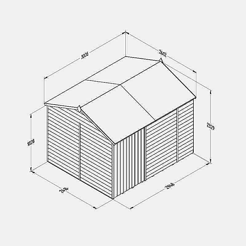 10' x 8' Forest 4Life 25yr Guarantee Overlap Pressure Treated Windowless Double Door Reverse Apex Wooden Shed (3.01m x 2.61m) Technical Drawing