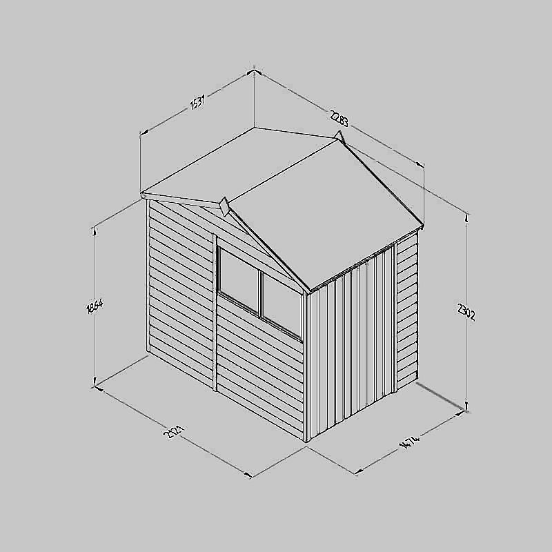 7' x 5' Forest 4Life 25yr Guarantee Overlap Pressure Treated Double Door Reverse Apex Wooden Shed (2.28m x 1.53m) Technical Drawing