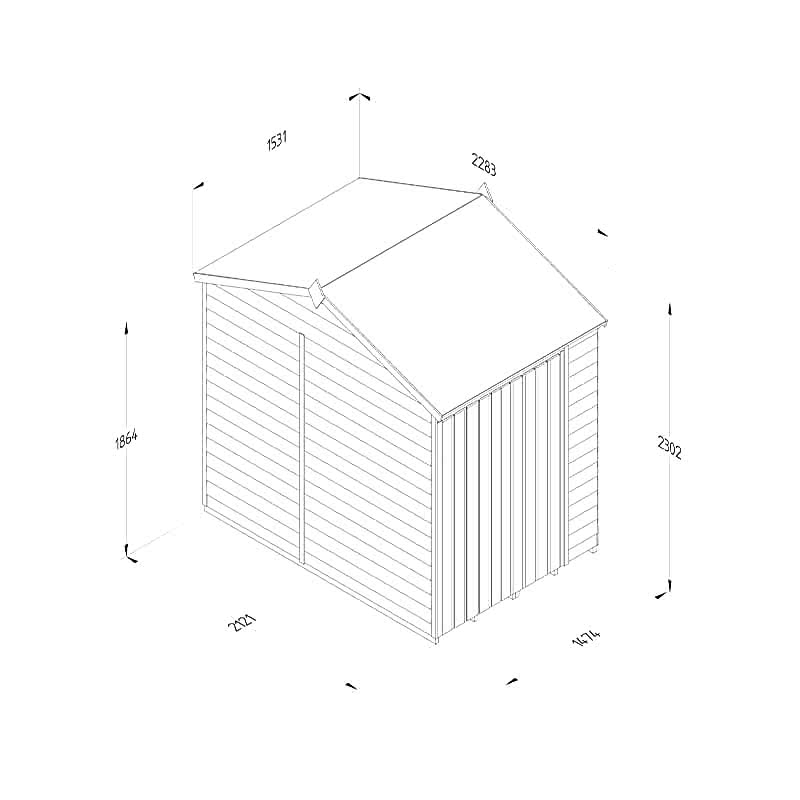 7' x 5' Forest 4Life 25yr Guarantee Overlap Pressure Treated Windowless Double Door Reverse Apex Wooden Shed (2.28m x 1.53m) Technical Drawing