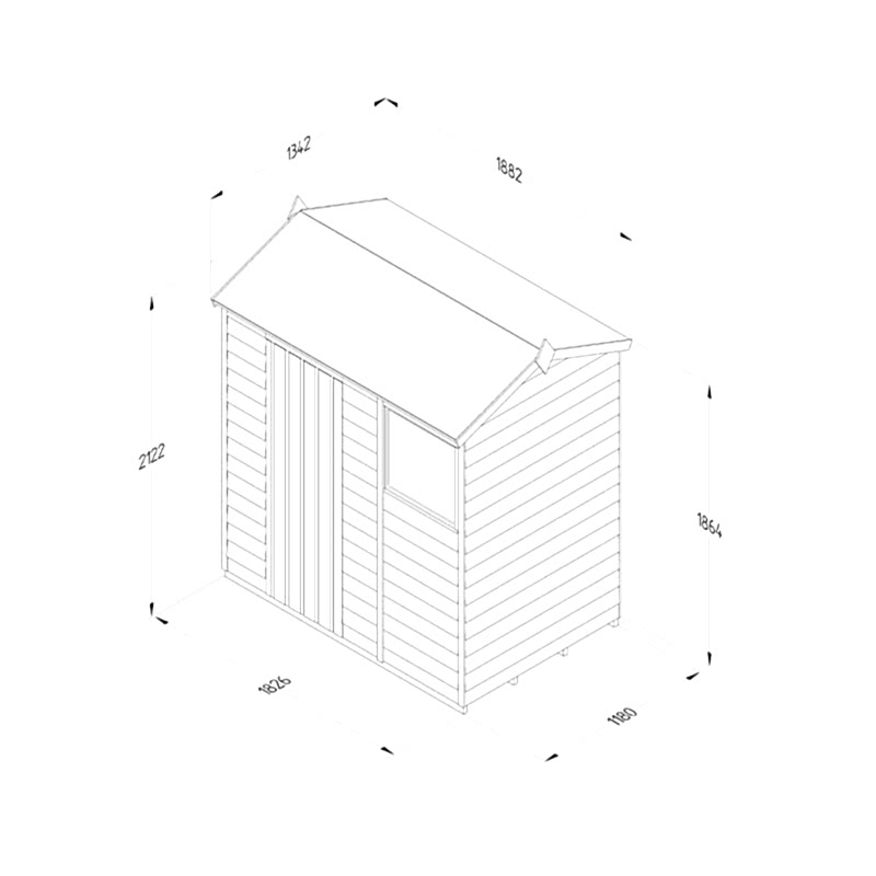 6' x 4' Forest 4Life 25yr Guarantee Overlap Pressure Treated Reverse Apex Wooden Shed (1.88m x 1.34m) Technical Drawing