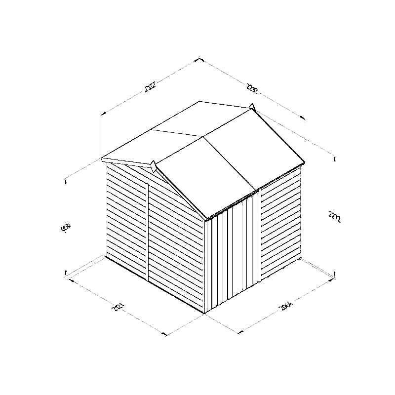 7' x 7' Forest 4Life 25yr Guarantee Overlap Pressure Treated Windowless Double Door Reverse Apex Wooden Shed (2.28m x 2.12m) Technical Drawing