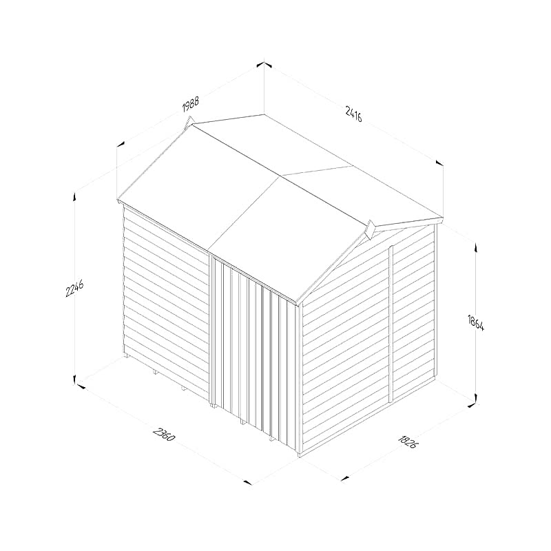 8' x 6' Forest 4Life 25yr Guarantee Overlap Pressure Treated Windowless Double Door Reverse Apex Wooden Shed (2.42m x 1.99m) Technical Drawing