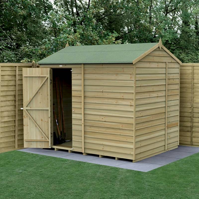 8' x 6' Forest 4Life 25yr Guarantee Overlap Pressure Treated Windowless Reverse Apex Wooden Shed (2.42m x 1.99m)