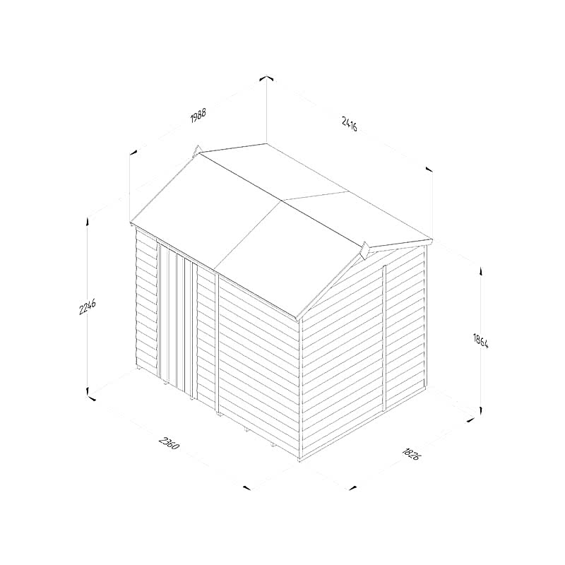 8' x 6' Forest 4Life 25yr Guarantee Overlap Pressure Treated Windowless Reverse Apex Wooden Shed (2.42m x 1.99m) Technical Drawing