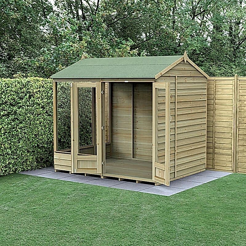 8' x 6' Forest 4Life 25yr Guarantee Double Door Reverse Apex Summer House (2.42m x 1.99m)