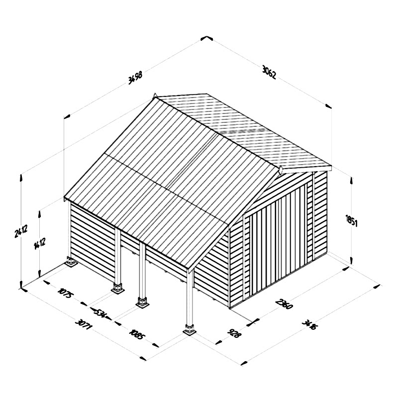 10' x 8' Forest Timberdale 25yr Guarantee Tongue & Groove Pressure Treated Double Door Apex Shed with Logstore (3.07m x 2.36m) Technical Drawing