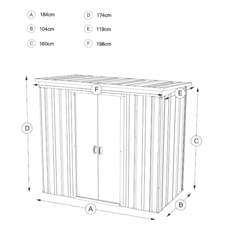 6' x 4' Yardmaster Emerald Pent Metal Shed (1.98m x 1.19m) Technical Drawing