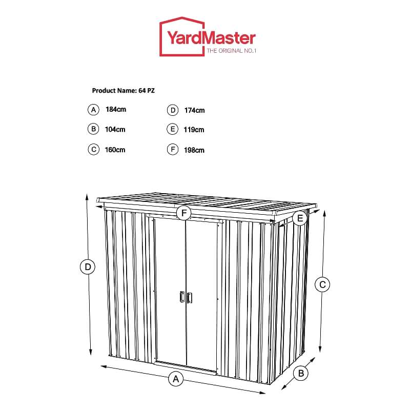6' x 4' Yardmaster Pent Metal Shed (1.98m x 1.19m) Technical Drawing