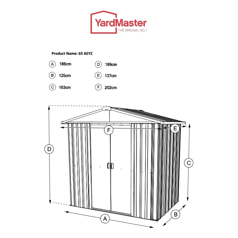 6'8 x 4'6 Yardmaster Castleton Anthracite Metal Shed (2.02m x 1.37m) Technical Drawing