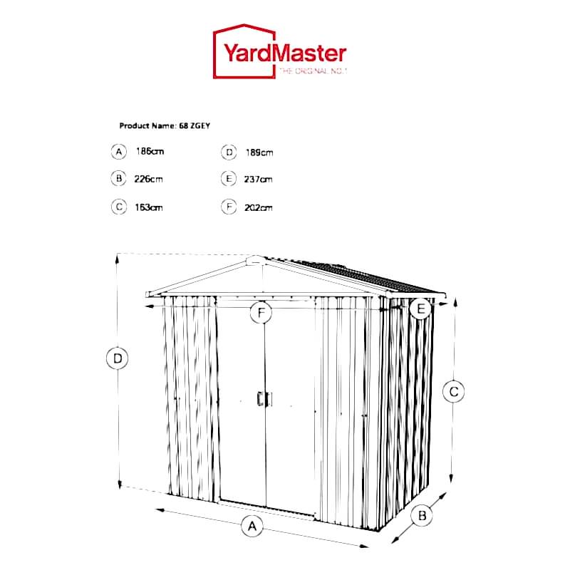 8' x 6' Yardmaster Silver Metal Shed (2.02m x 2.37m) Technical Drawing