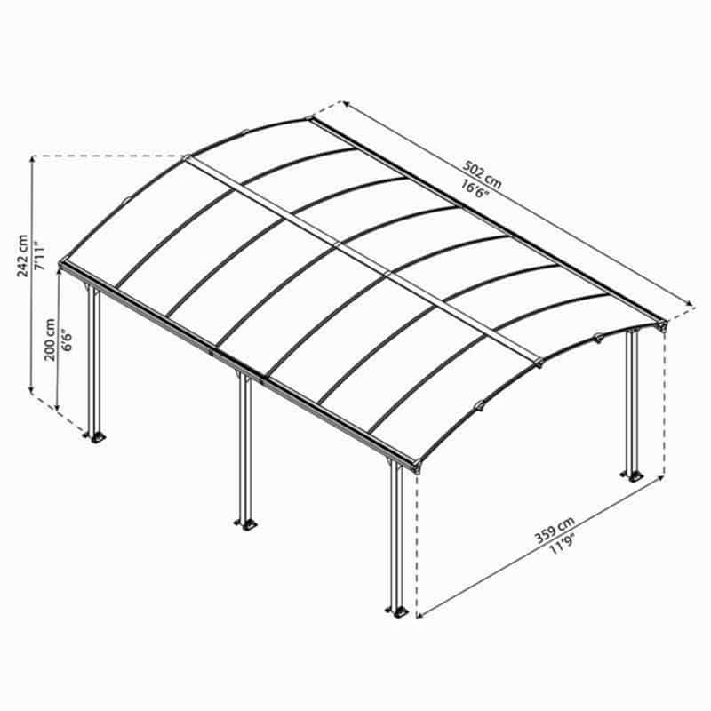 17x12 Palram Canopia Arcadia 5000 Metal Carport Technical Drawing