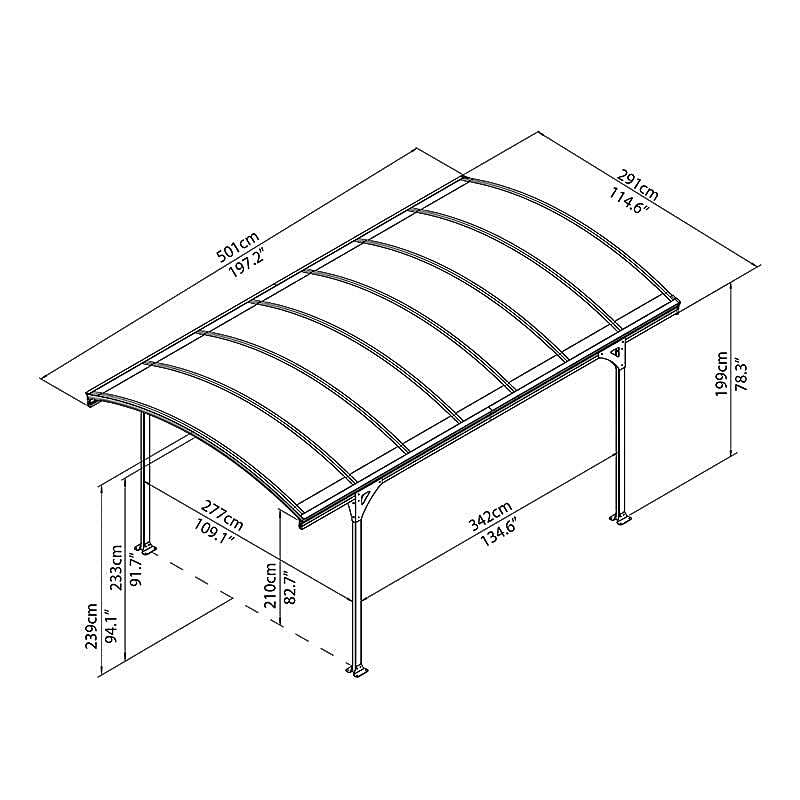 17x10 Palram Canopia Vitoria 5000 Grey Metal Carport Technical Drawing