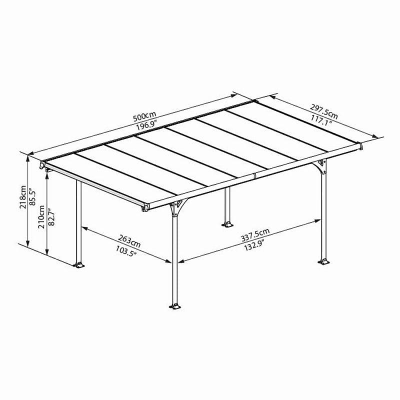 17x10 Palram Canopia Verona 5000 Metal Carport Technical Drawing