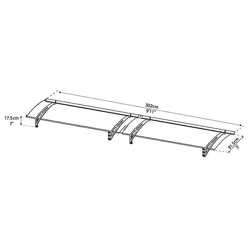 Palram Canopia Aquila 3000 Grey Clear Door Canopy Technical Drawing