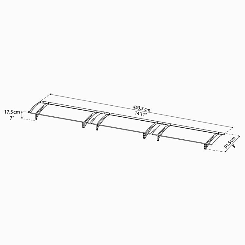 Palram Canopia Aquila 4500 Grey Clear Door Canopy Technical Drawing