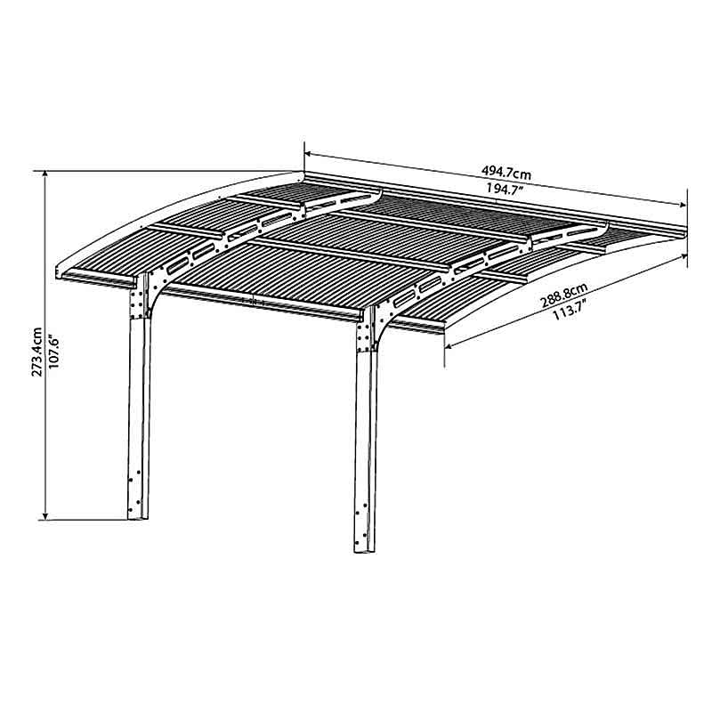 16x10 Palram Canopia Arizona Wave 5000 Grey Metal Carport Technical Drawing