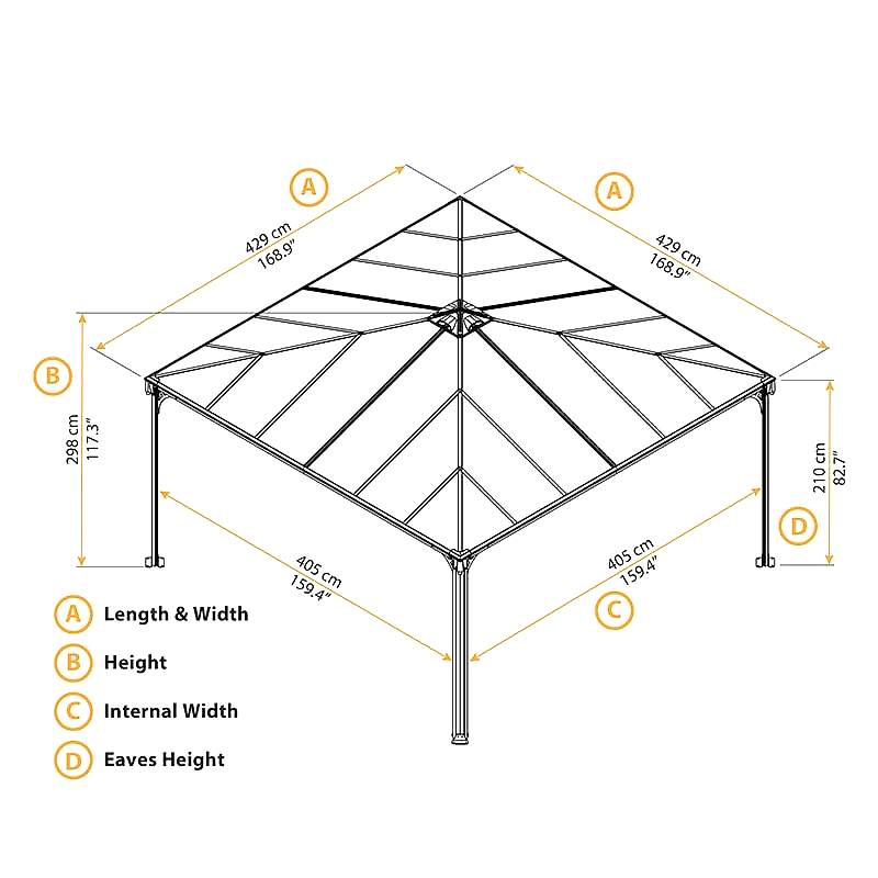 14x14 Palram Canopia Palermo 4300 Grey Garden Gazebo Technical Drawing