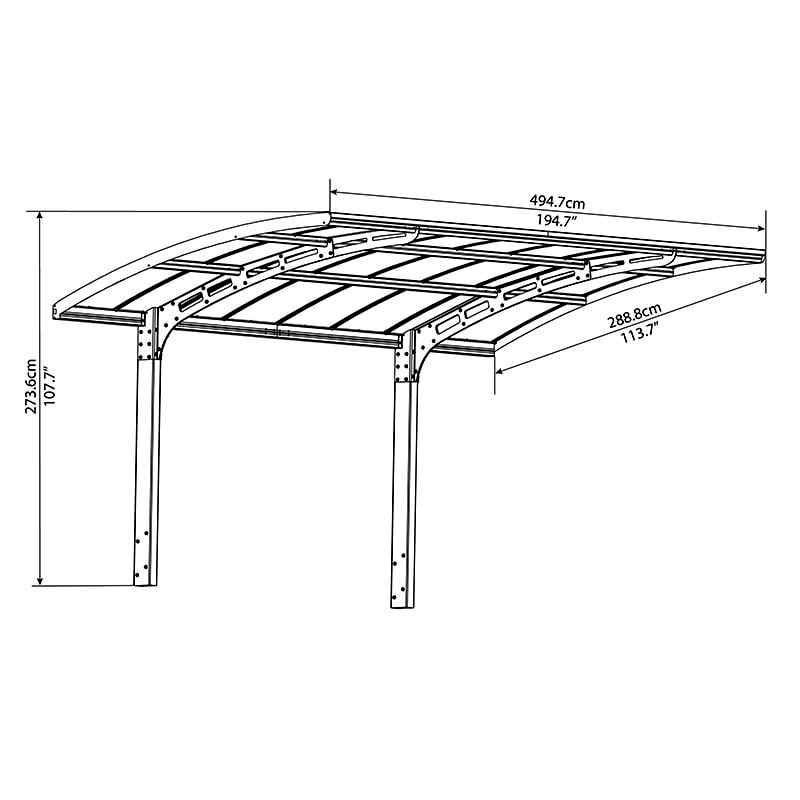 16x10 Palram Canopia Arizona Breeze 5000 Grey Metal Carport Technical Drawing