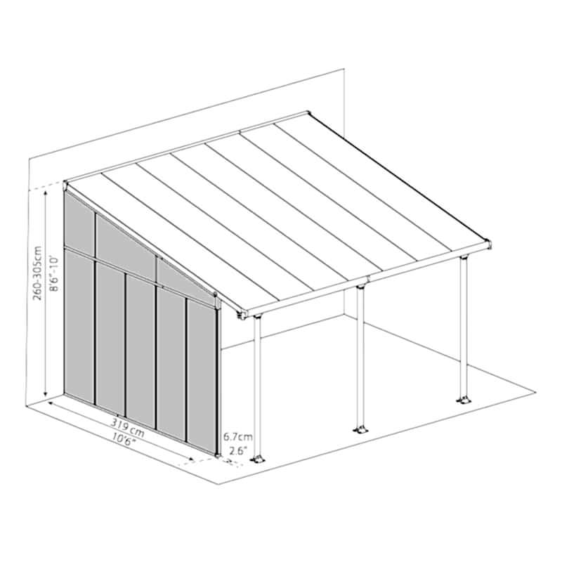 13' Palram Canopia Patio Cover Side Wall Series 4 - White Technical Drawing